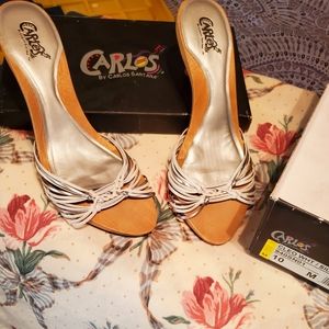 White Silver slide high heels, size 10